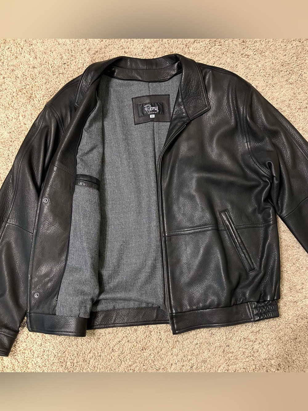 REMY Leather Jacket PEBBLED LEATHER Black MADE IN USA - Sz 44 Excellent!